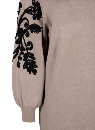 Zizzi Gebreide jurk met geborduurde details, Desert Taupe Comb, Packshot image number 3