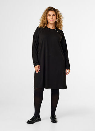 Zizzi Jersey jurk met knopen, Black, Model image number 2