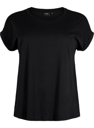 Zizzi T-shirt met korte mouwen van katoenmix, Black, Packshot image number 0