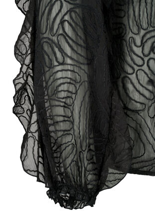 Zizzi Blouse van chiffon met ruches en structuur, Black, Packshot image number 3