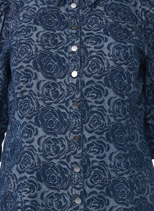 Zizzi Korte denim overhemdjurk met rozenpatroon, Denim Rose AOP, Packshot image number 2