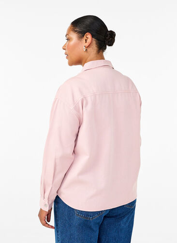 Zizzi Effen denim overhemd met borstzakken, Pale Mauve, Model image number 1