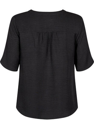 Zizzi Overhemd blouse met V-hals en korte mouwen, Black, Packshot image number 1