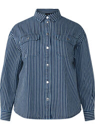 Effen denim overhemd met borstzakken, Blue Denim Stripe