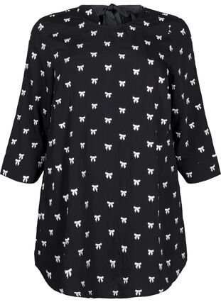 Zizzi Tuniek met strikjes en 3/4 mouwen, Black White Bow, Packshot image number 0