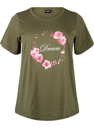 Zizzi FLASH - T-shirt met motief, Olive Night Flower, Packshot image number 0