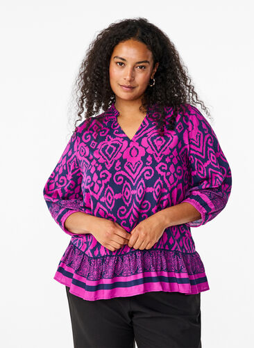 Zizzi Blouse met print en 3/4 mouwen, Night Sky AOP, Model image number 0