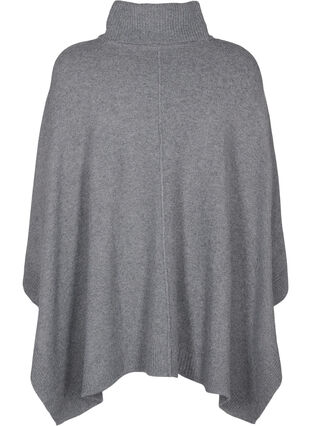 Zizzi Poncho met hoge hals, Medium Grey Melange, Packshot image number 1