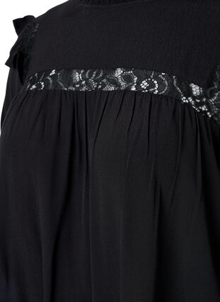 Zizzi Viscose blouse met ruches en kant, Black, Packshot image number 2