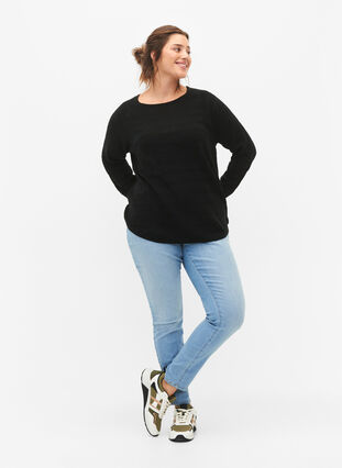 Zizzi Gebreide blouse met ton-sur-ton strepen, Black, Model image number 2