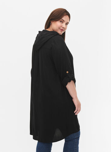 Zizzi Tuniek van viscose met capuchon, Black, Model image number 1