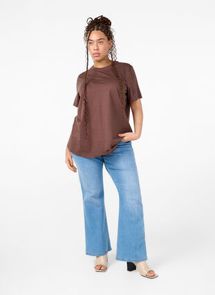 Zizzi Basic katoenen T-shirt met ronde hals, Chocolate Martini, Model image number 2