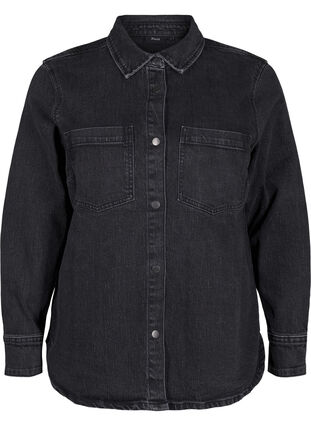 Zizzi Denim shirt met knopen en borstzakken, Dark Grey Denim, Packshot image number 0