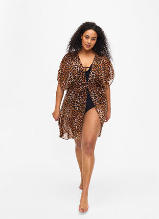 Zizzi Strand kimono met print., Leopard, Model image number 3