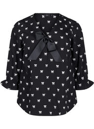 Blouse met strikjes en 3/4 mouwen, Black White Bow