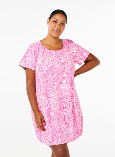 Zizzi Katoenen jurk met korte mouwen en paisleyprint, Shocking P. Paisley , Model image number 0