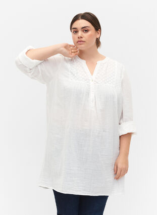 Zizzi Katoenen tuniek met broderie anglaise, Bright White, Model image number 0