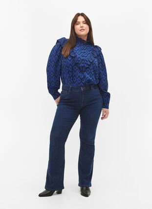 Zizzi Viscose shirt blouse met franjes, True blue w. Black, Model image number 3