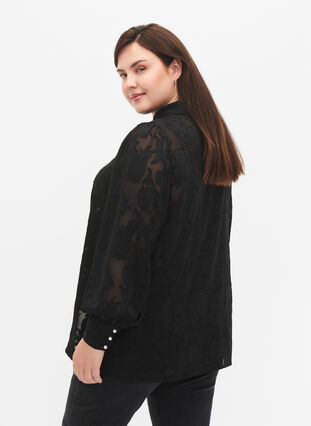 Zizzi Jacquard overhemd met parelknopen, Black, Model image number 1