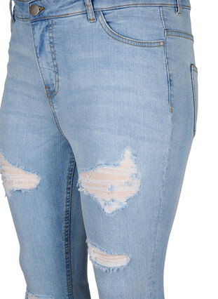 Zizzi Slim fit jeans met slijtagedetails, Light Blue, Packshot image number 2
