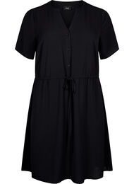 Jurk met korte mouwen en strik in de taille, Black