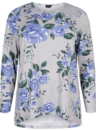 Zizzi Gebloemde blouse met lange mouwen, Light Mel. AOP, Packshot image number 0