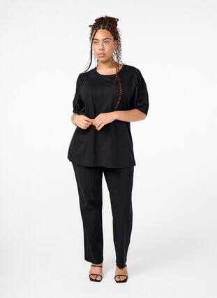 Zizzi Biologisch katoenen blouse met broderie anglaise mouwen, Black, Model image number 2