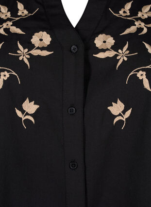 Zizzi Overhemdblouse met geborduurde bloemen en 3/4 mouwen, Black W. Beige Emb. , Packshot image number 2