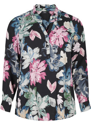 Zizzi Blouse met lange mouwen en bloemenprint, Rose Flower AOP, Packshot image number 0