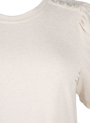 Zizzi Blouse met knoopdetail en korte pofmouwen, Oatmeal White Mel., Packshot image number 2