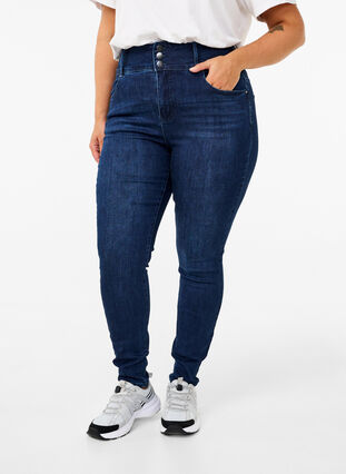 Zizzi Super slanke Bea jeans met extra hoge taille, Dark Blue, Model image number 2