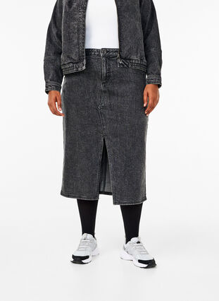 Zizzi Denim rok met split aan de voorkant, Dark Grey Denim, Model image number 2