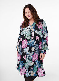 Jurk met lange mouwen en bloemenprint, Rose Flower AOP, Model