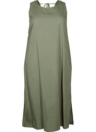 Mouwloze jurk van katoenmix met linnen, Deep Lichen Green