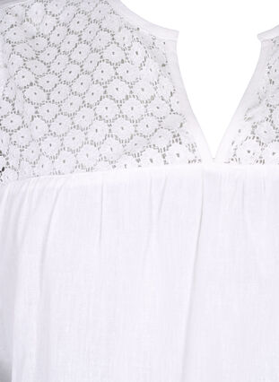 Zizzi Jurk van katoenmix met linnen en gehaakt detail, Bright White, Packshot image number 2