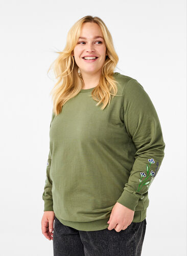 Zizzi Sweatshirt met geborduurde bloemen, D. L. Green W. emb., Model image number 0