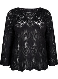 Gebreide blouse met kantpatroon, Black