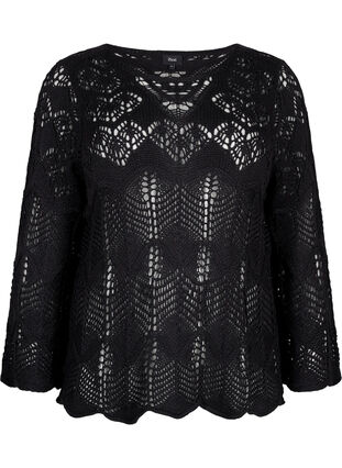 Zizzi Gebreide blouse met kantpatroon, Black, Packshot image number 0