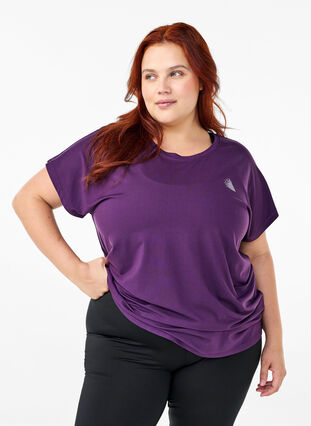 Zizzi Effen gekleurd T-shirt voor sporten, Purple Pennant, Model image number 0