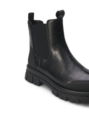 Zizzi Wide fit - Croco Chelsea laars van leer, Black, Packshot image number 4