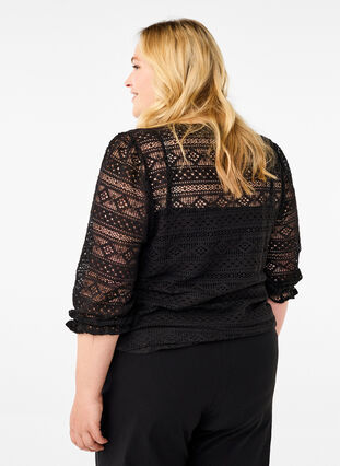 Zizzi Blouse met gatenpatroon en 3/4 mouwen, Black, Model image number 1