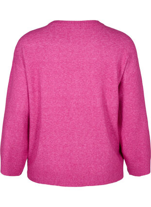 Zizzi Gebreide blouse met ronde hals en middennaad, Fuchsia Red Mel., Packshot image number 1