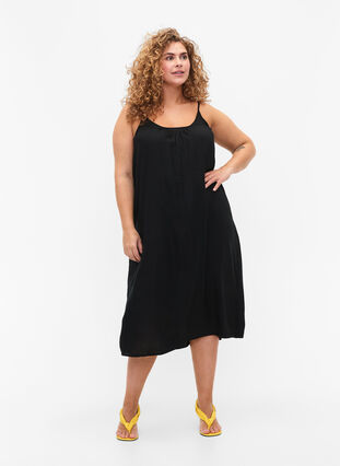 Zizzi Mouwloos midi jurk in viscose, Black, Model image number 0