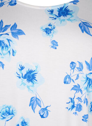 Zizzi Viscose blouse met korte mouwen en bloemen, White Blue AOP, Packshot image number 2