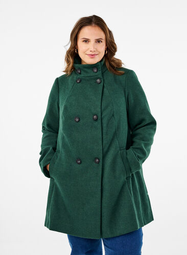 Zizzi Korte trenchcoat met A-lijn, Trekking Green Mel., Model image number 0