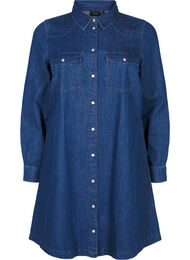 Denim jurk met knopen, Medium Blue Denim