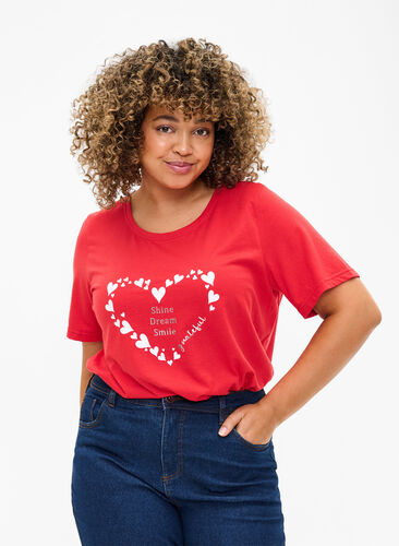 Zizzi FLASH - T-shirt met motief, High Risk Red Heart, Model image number 0