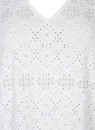 Zizzi Korte jurk met V-hals en gaatjespatroon, Bright White, Packshot image number 2