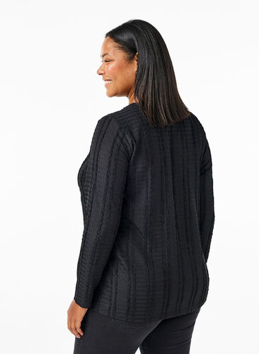 Zizzi Gestructureerde lange mouw blouse, Black, Model image number 1