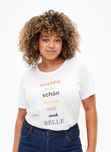 Zizzi FLASH - T-shirt met motief, Bright White, Model image number 0